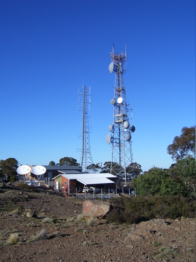 Antenna towers on a hilltop