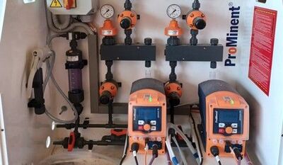  Metering technology for raw water treatment at a raw water test station.